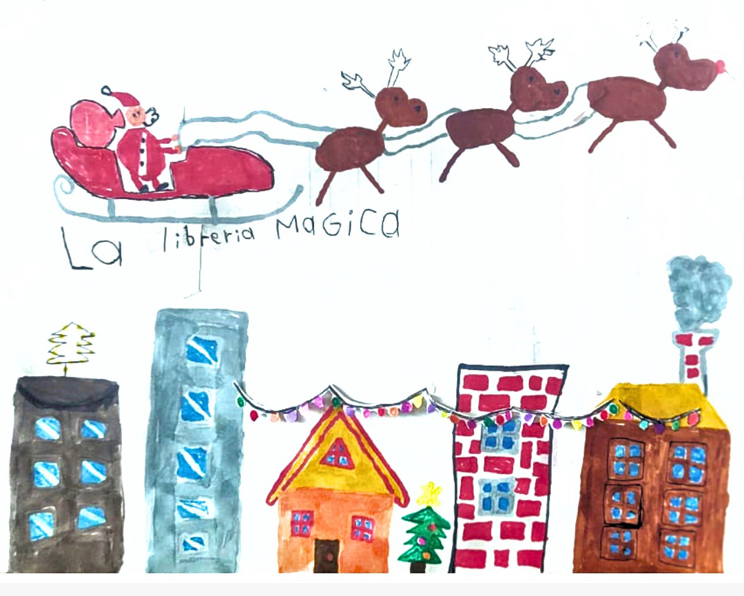 Dibujo de navidad con trineop de santa